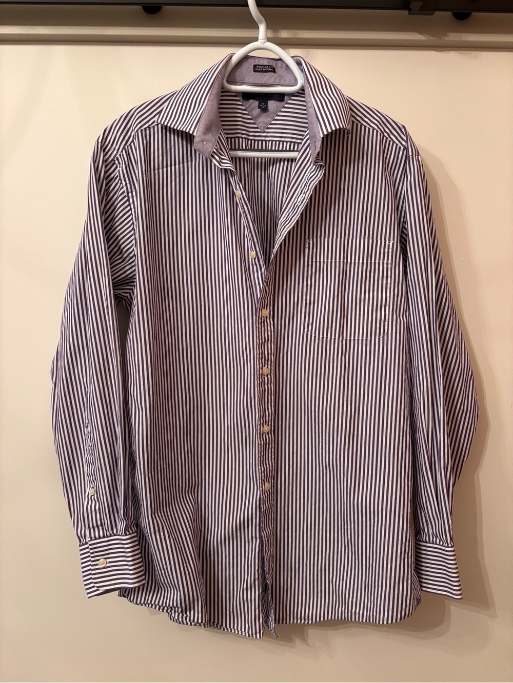 Tommy Hilfiger Men's purple and White Striped Dress Shirt
